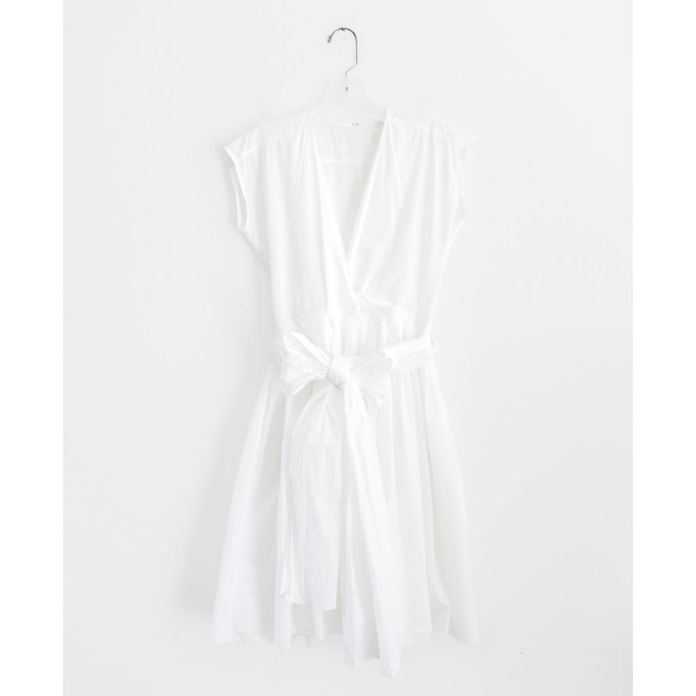 Vintage 00s Sofie D'Hoore White Cotton Faux Wrap Pleated Dress sz FR 42 US 10